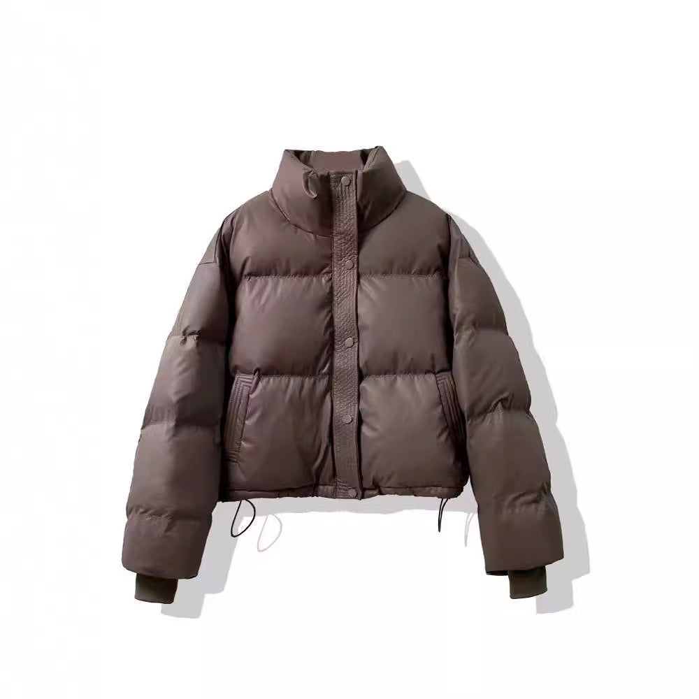 Short, loose women's winter jacket in modern style