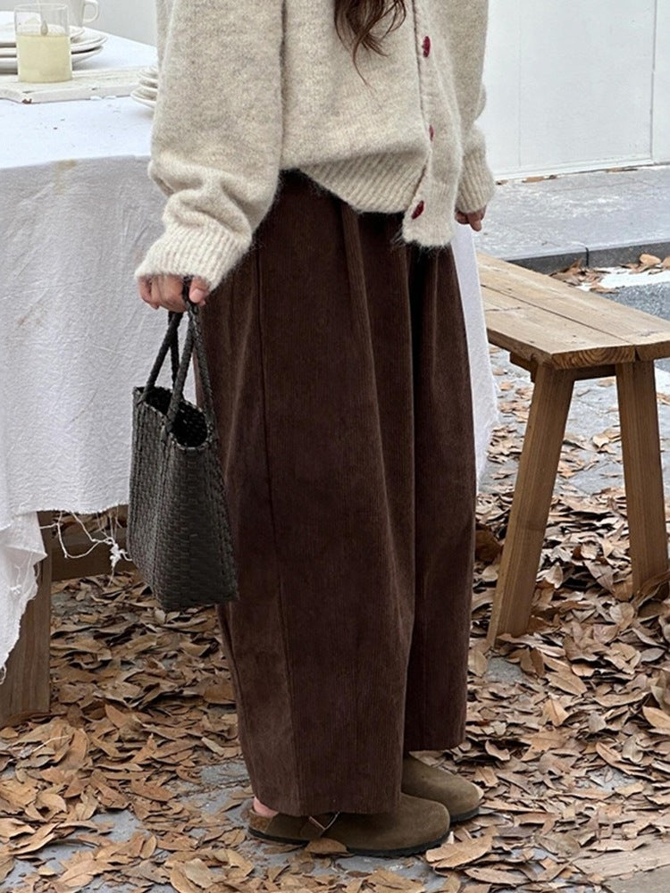 Women's corduroy pants, cropped, loose fit