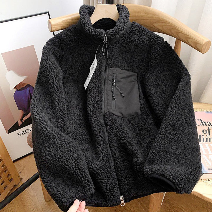 Casual women's jacket made of lambskin imitation with zipper