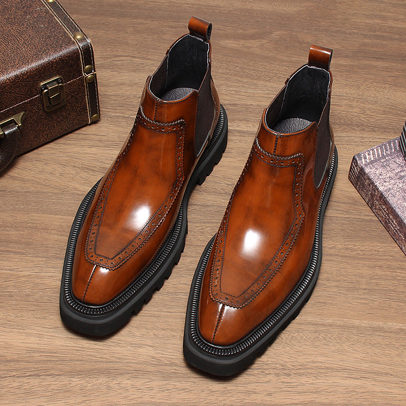 Men's Chelsea Boots made of Genuine Leather, Platform, British Style
