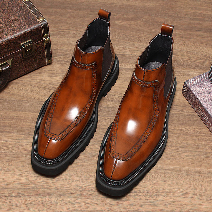 Men's Chelsea Boots made of Genuine Leather, Platform, British Style