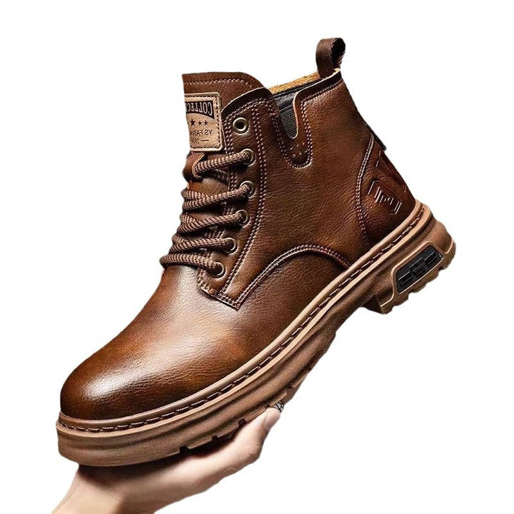 Retro lace-up boots made of genuine leather with platform