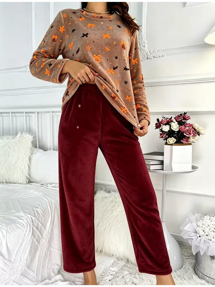 Christmas House Suit Set made of Flannel for Women