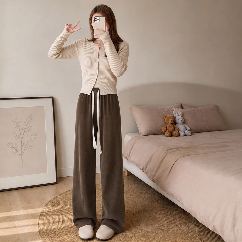 Padded cord trousers, straight cut