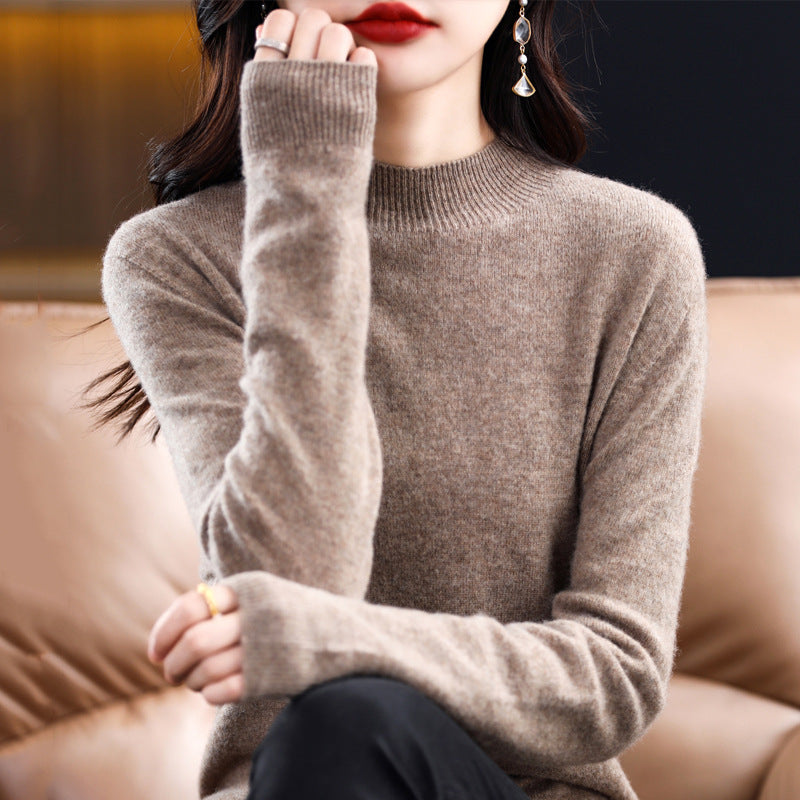 Women's cashmere sweater, high collar, slim fit