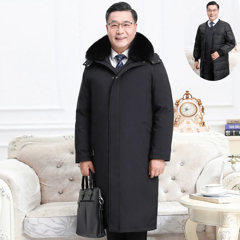 Men's down coat, long, with removable inner lining