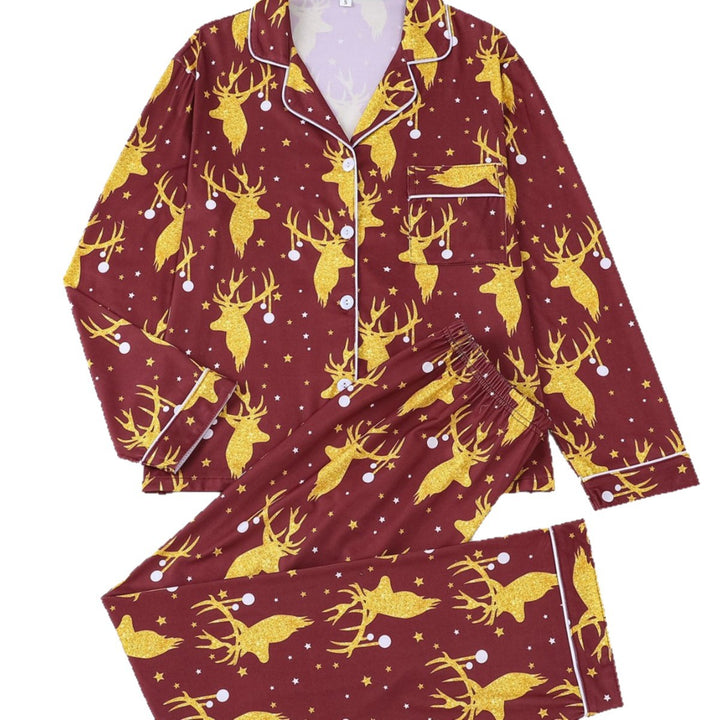 Ladies' loungewear, long-sleeved, with golden reindeer print