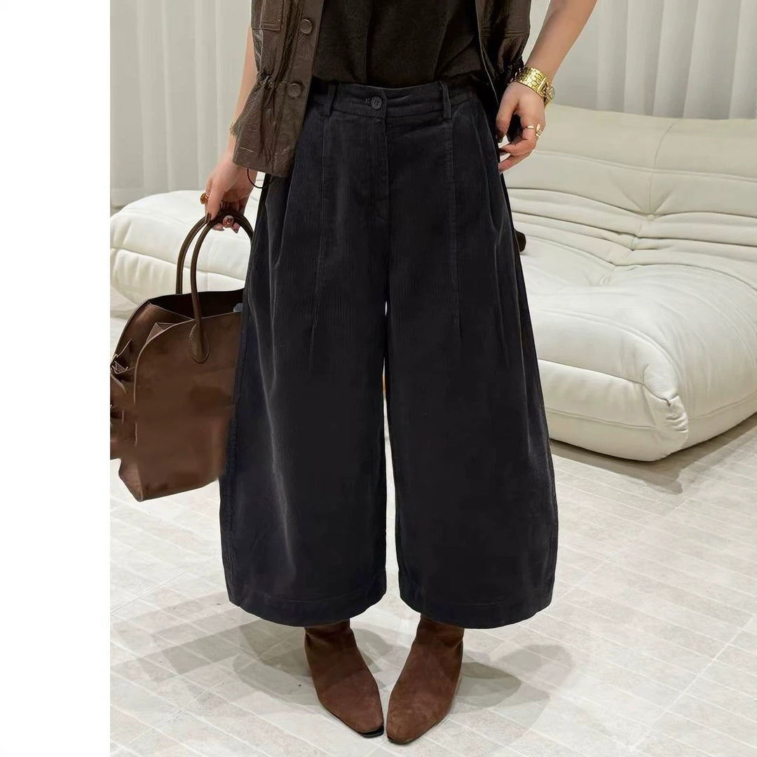 Cord trousers with wide leg, high waist, autumn/winter