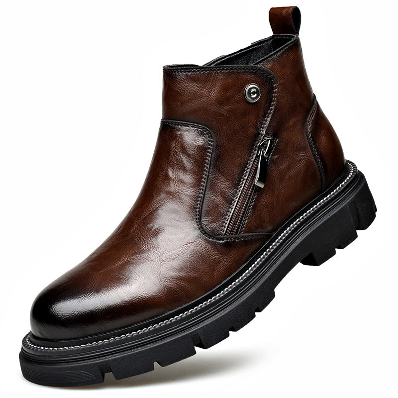 Men's Chelsea boots made of genuine leather with zipper