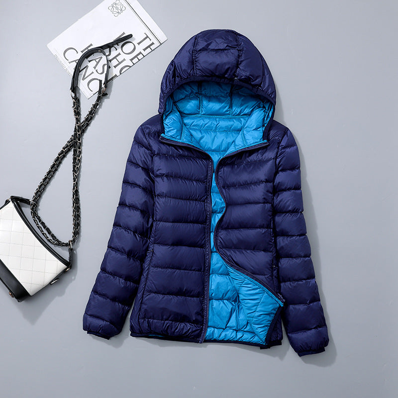 Reversible ladies' down jacket, lightweight and generously cut