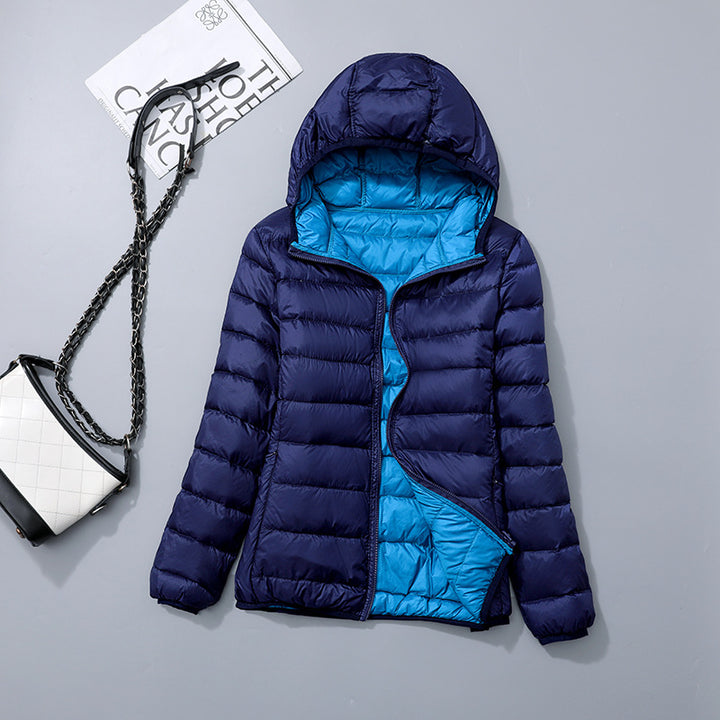 Reversible ladies' down jacket, lightweight and generously cut