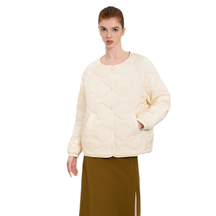 Light women's down jacket, round neck, thin