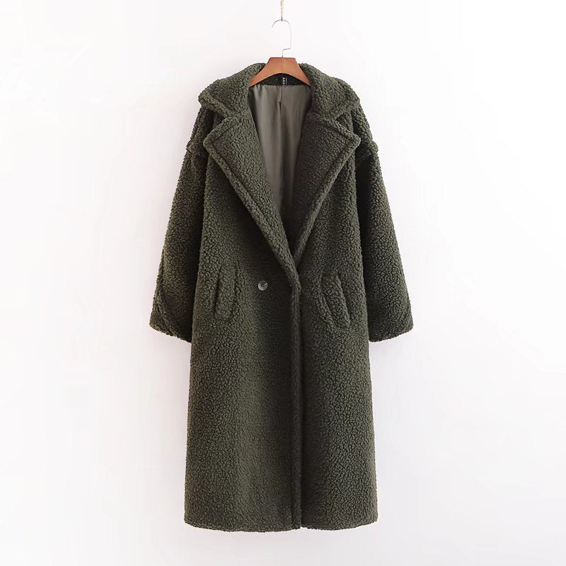 Loose lamb fur imitation coat, long
