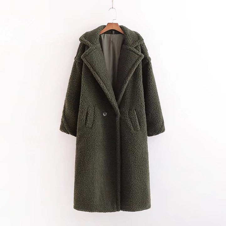 Loose lamb fur imitation coat, long