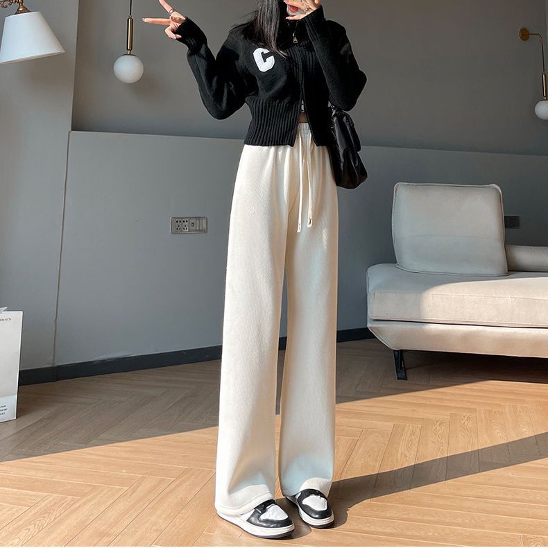 Straight-cut corduroy pants for women
