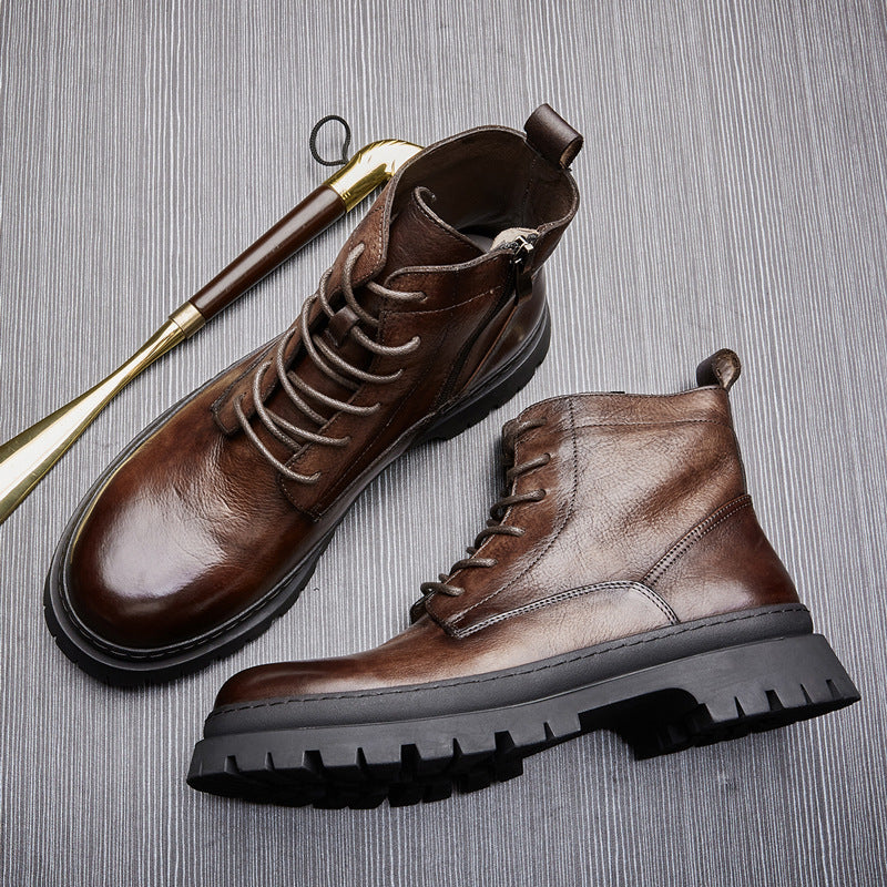 Men's lace-up boots made of cowhide leather in vintage style
