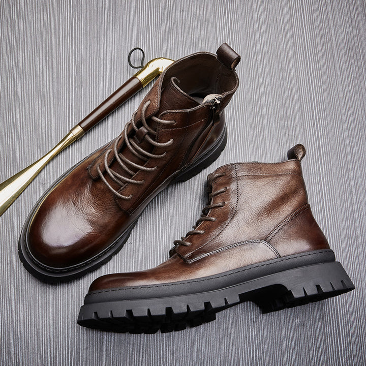 Men's lace-up boots made of cowhide leather in vintage style