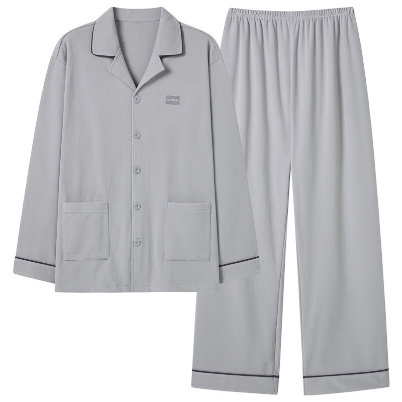 Men's house suit with lapel collar, long sleeves