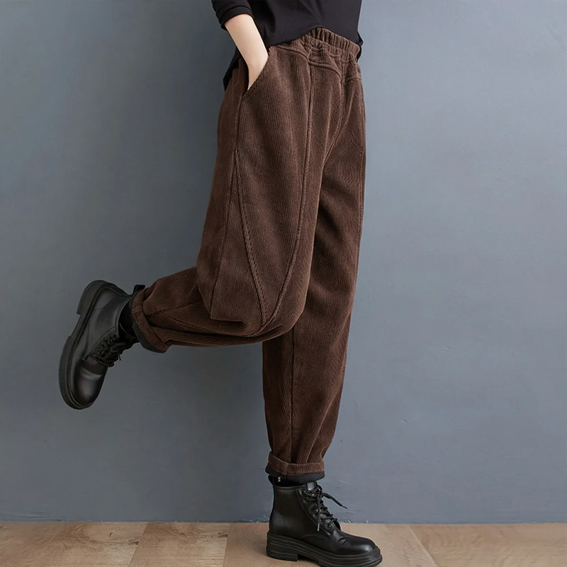 Padded corduroy harem pants for women