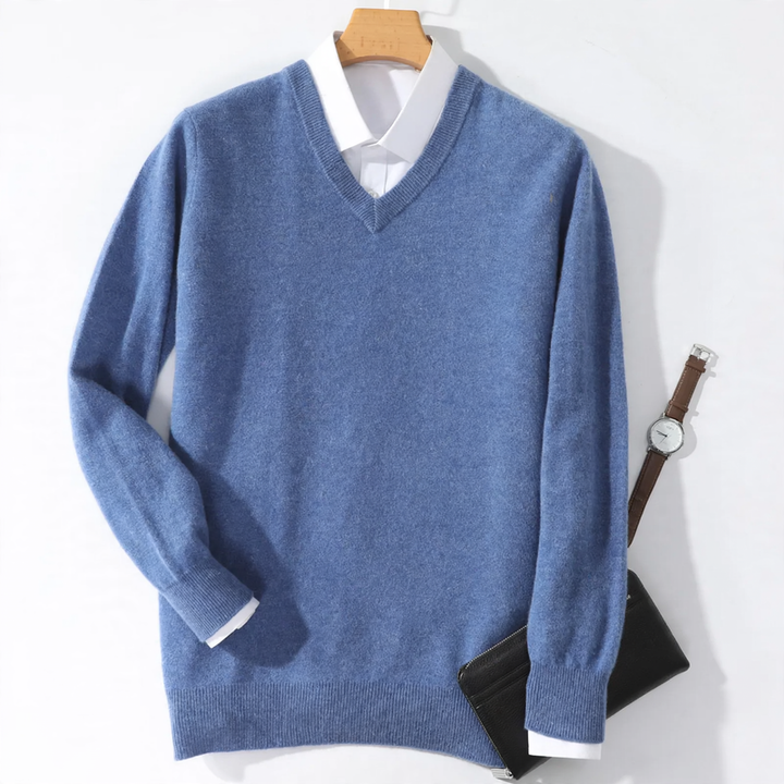 Men's wool pullover with V-neck