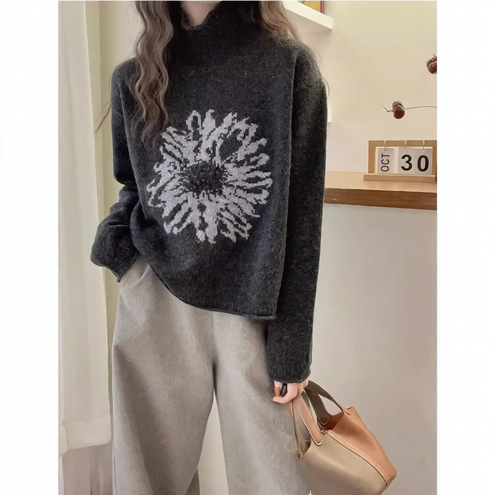 Women's turtleneck sweater, jacquard pattern, loose