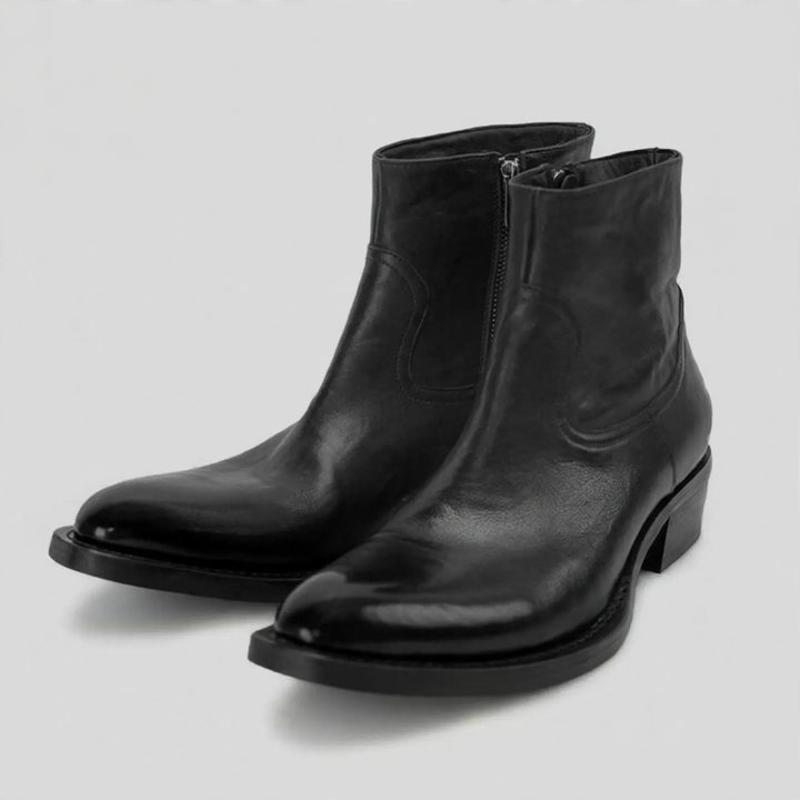 Vintage leather ankle boots with block heel