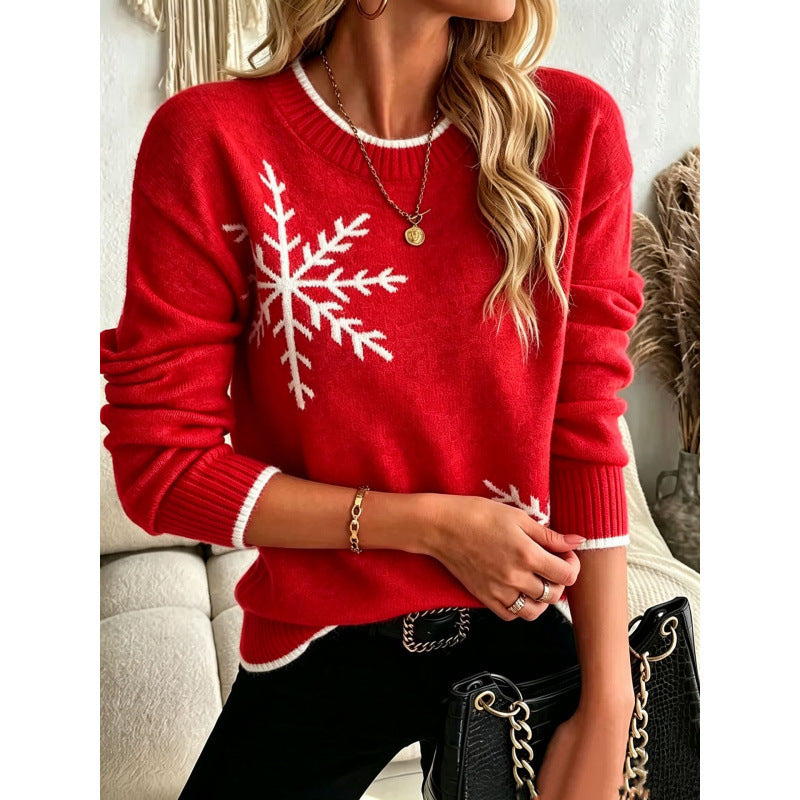 Women's knit sweater with snowflake jacquard