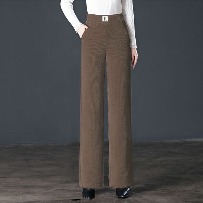 Padded corduroy wide pants for women, warm and straight
