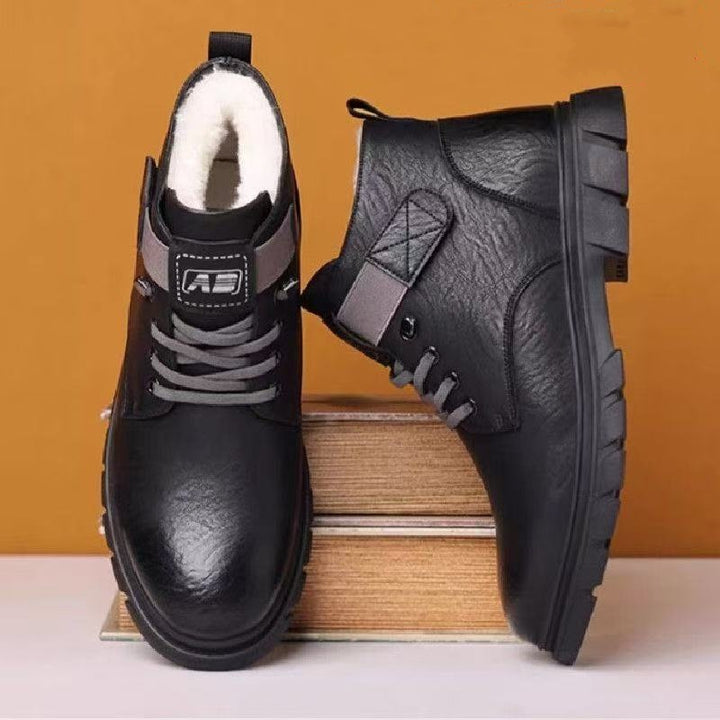 Padded men's boots, high-top, synthetic PU, winter