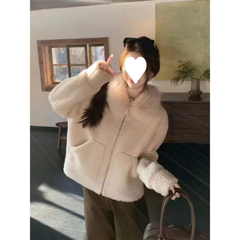 Women's shearling imitation jacket with collar