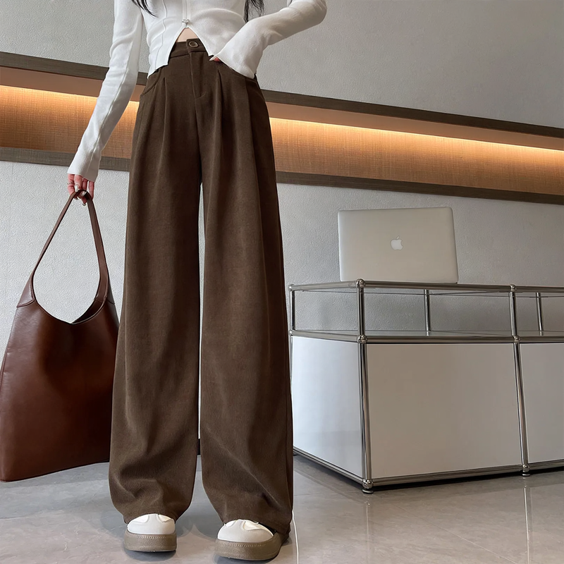 Women's corduroy pants, wide cut, flowing
