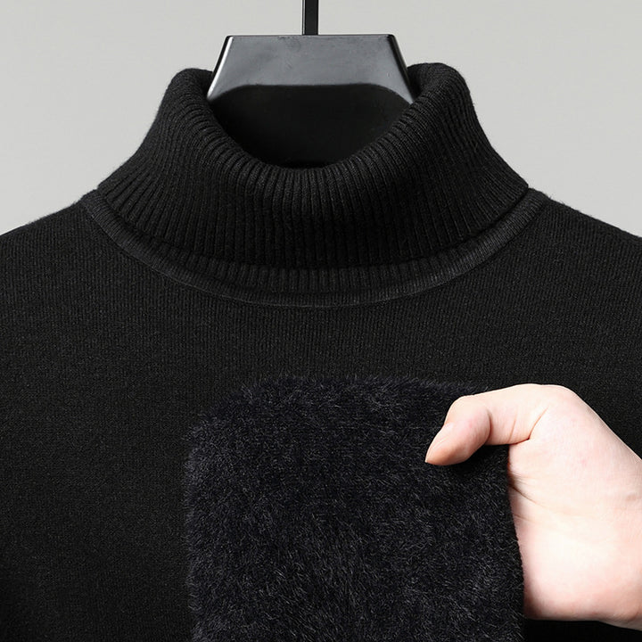 Men's knitted sweater, padded, stand-up collar