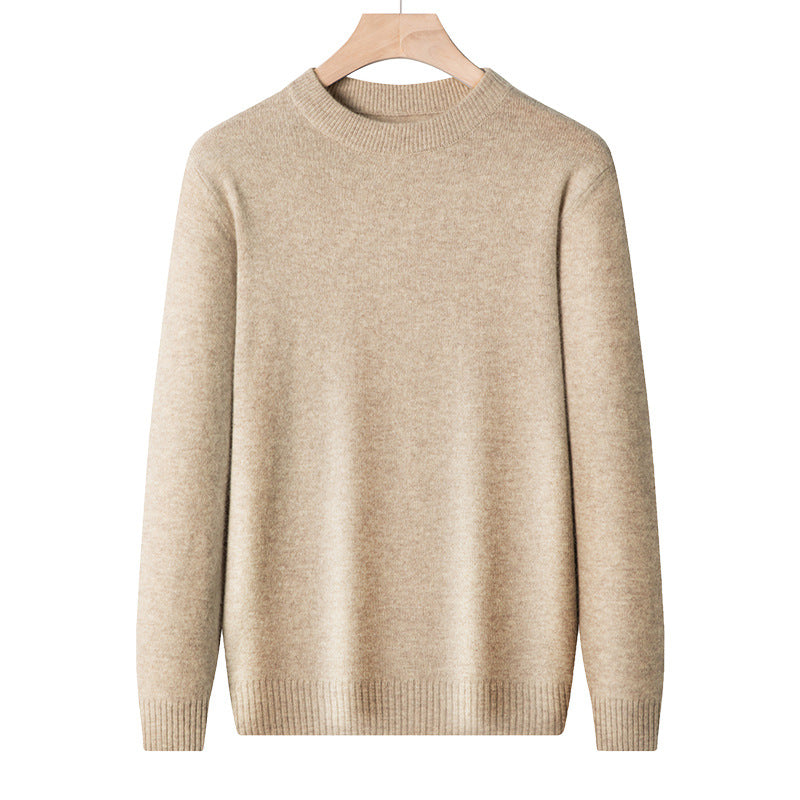 Men's wool sweater, round neck, solid color
