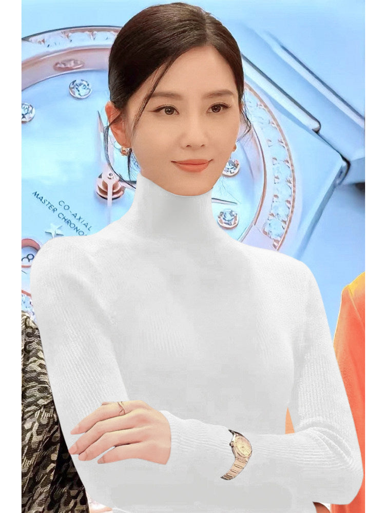 Women's knit sweater with stand-up collar, long-sleeved