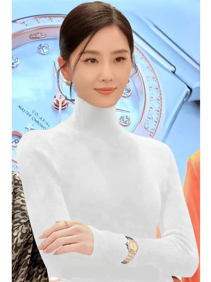 Women's knit sweater with stand-up collar, long-sleeved