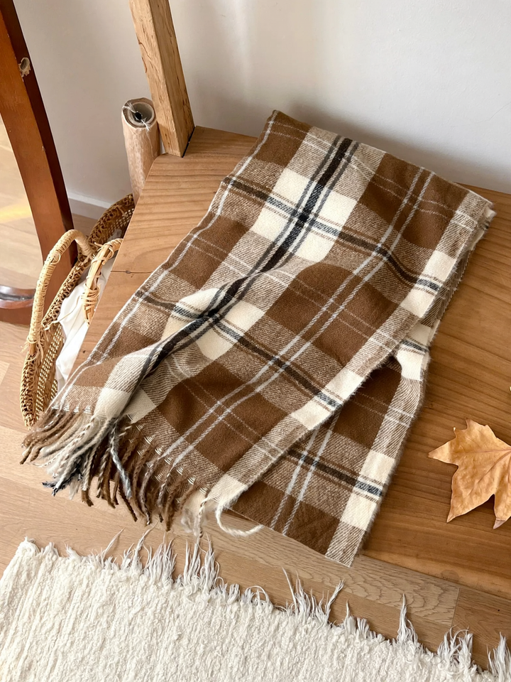 Warm scarf in various shades of brown