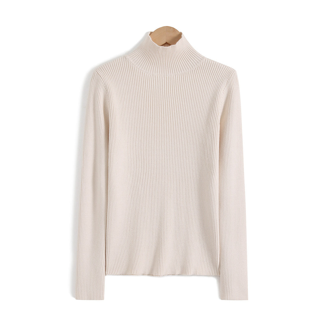 Women's knitted pullover with stand-up collar, slim fit