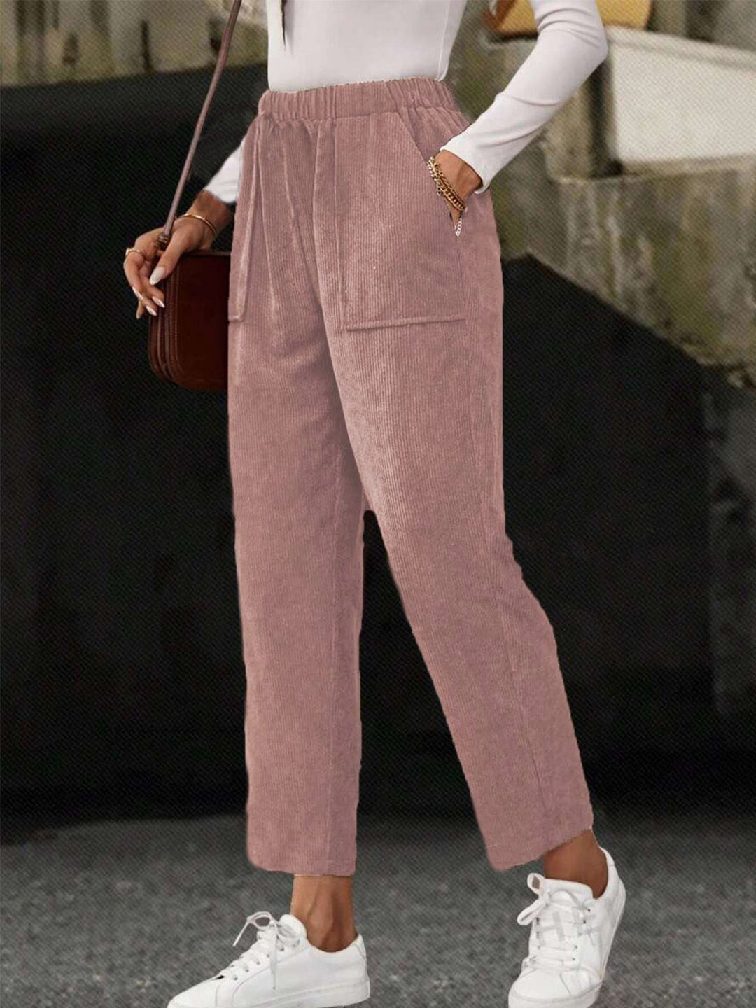 Women's corduroy trousers, straight cut, with pockets