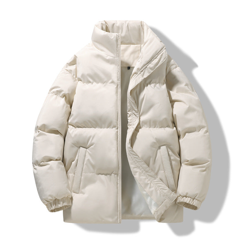 Loose unisex quilted jacket with stand-up collar