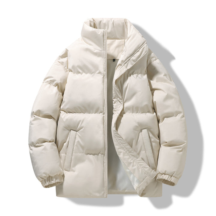 Loose unisex quilted jacket with stand-up collar