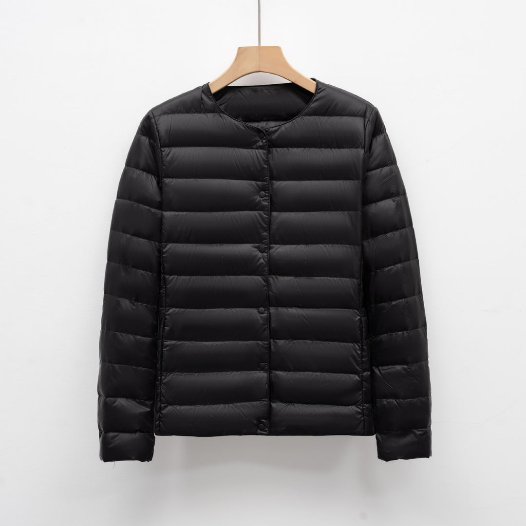 Light women's padded jacket with round neck