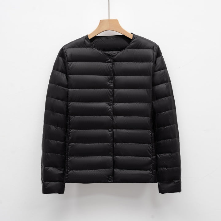 Light women's padded jacket with round neck