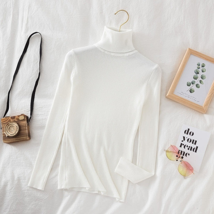 Women's knitted pullover, high neck, slim fit