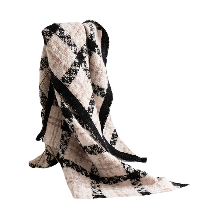 Large wool scarf in check pattern, 200x55cm