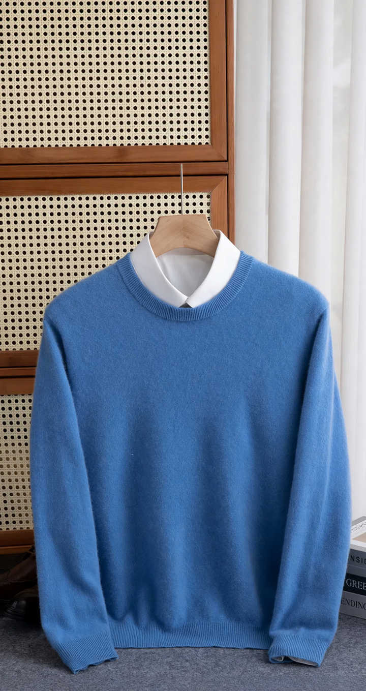 Men's wool pullover, crew neck, loose fit, 100% wool