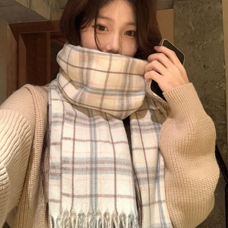 Thick checkered winter scarf, 200x50cm