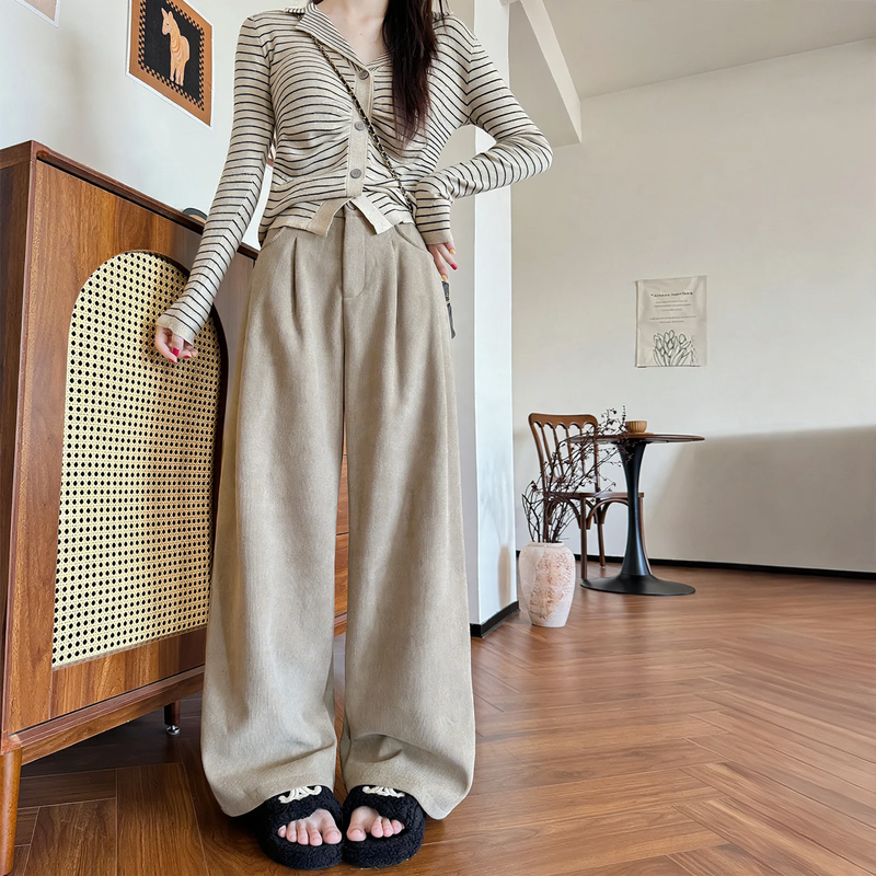 Elegant cord pants for women, wide cut