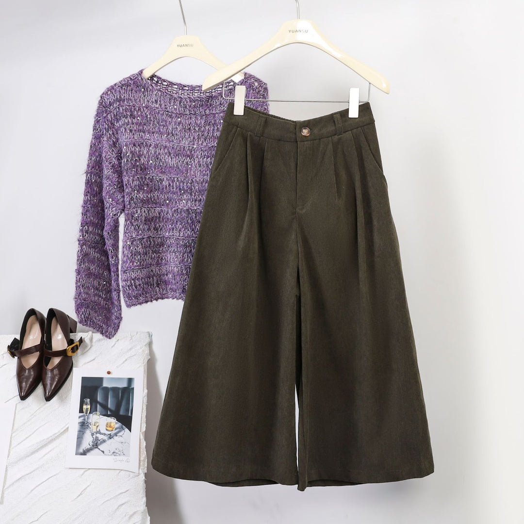 Cord pants, straight cut, 7/8 length