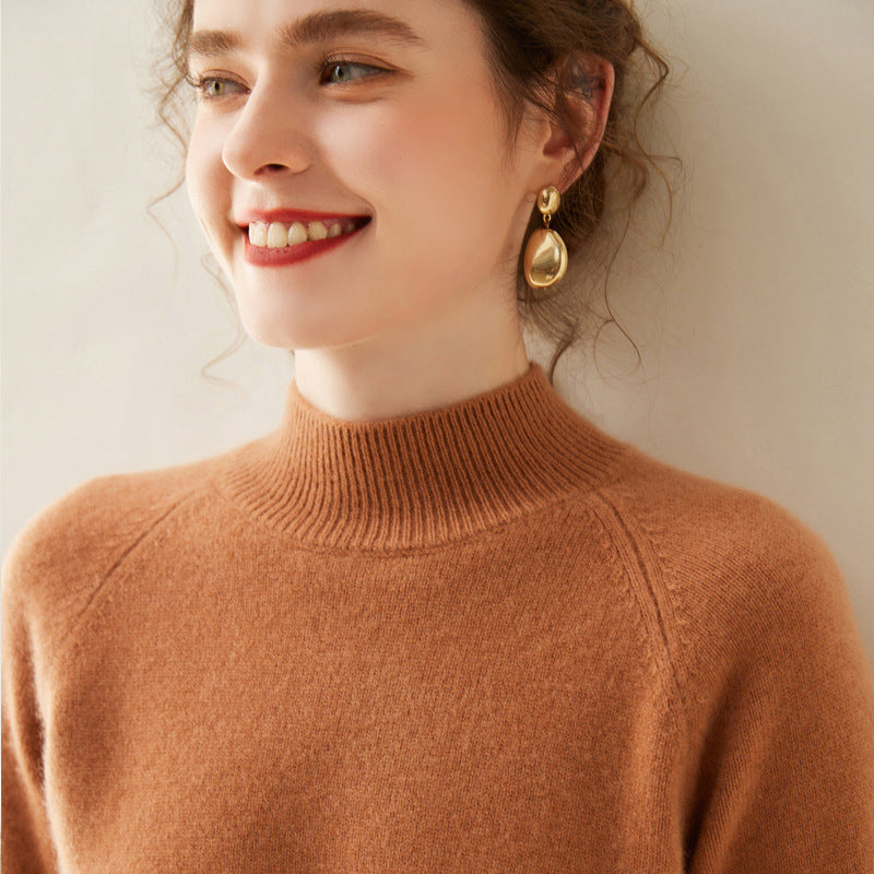 Women's cashmere sweater, stand-up collar, soft and figure-flattering