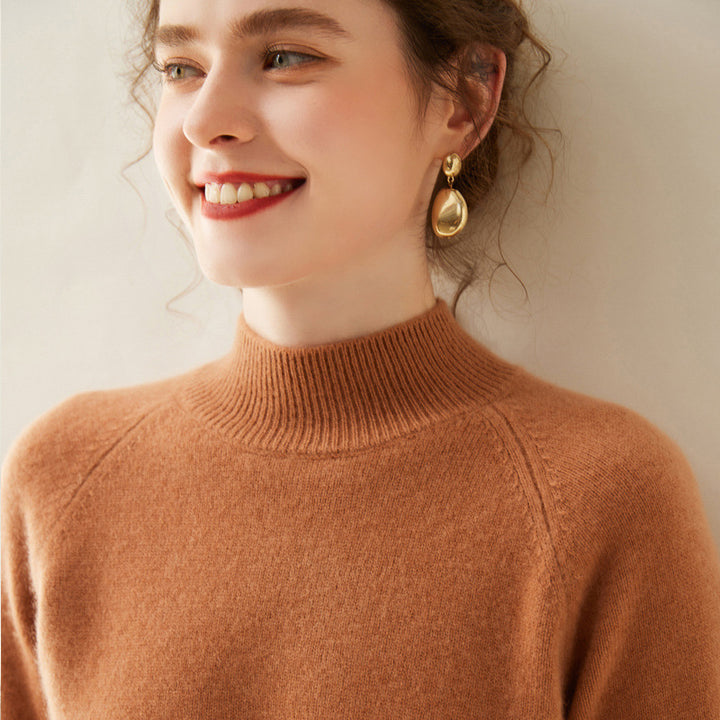 Women's cashmere sweater, stand-up collar, soft and figure-flattering